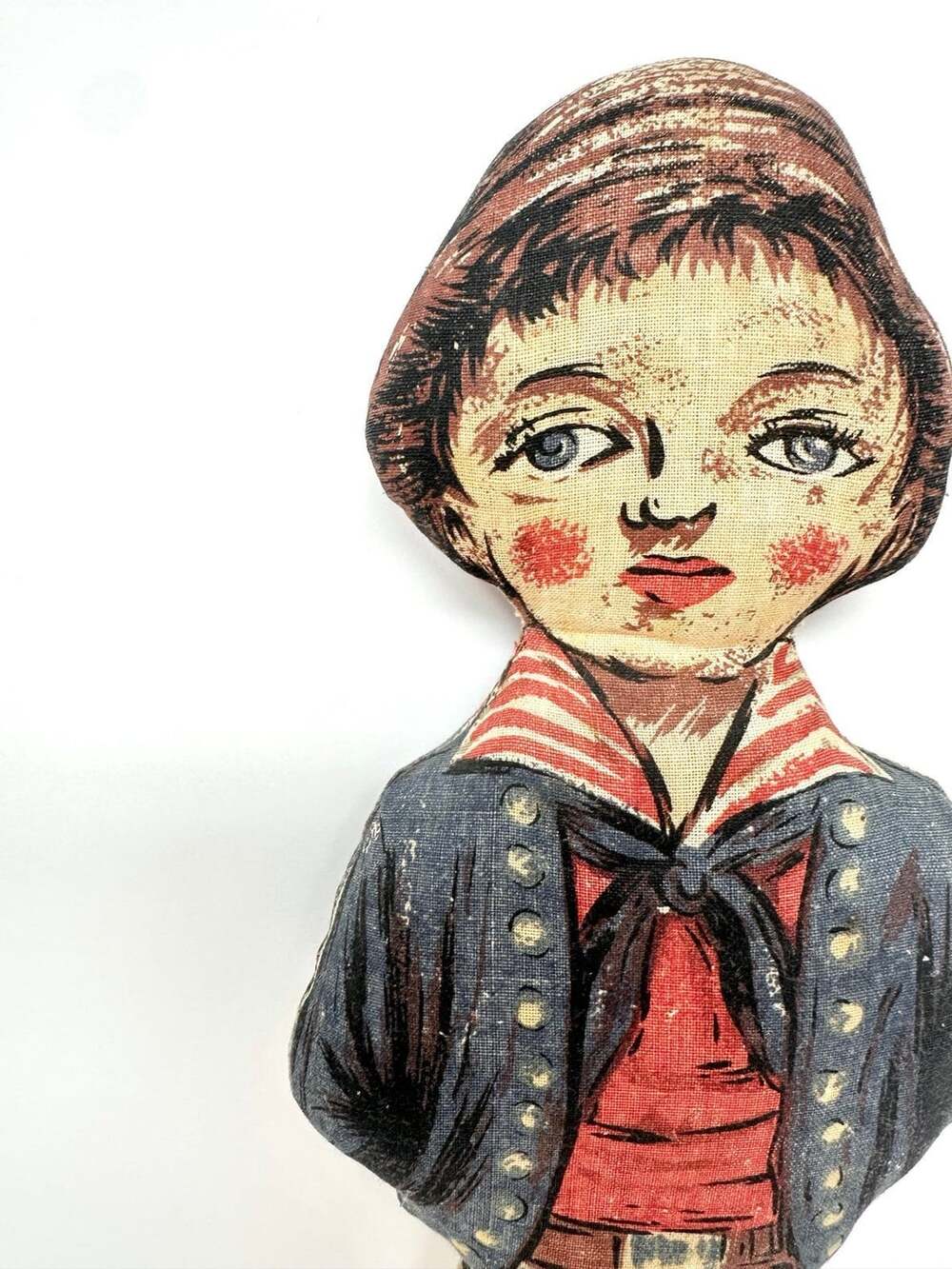 Vintage Cloth Sailor Boy Figure 16” Doll Art Screen Printed Fabric Cloth Toy